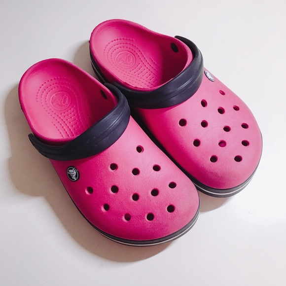 pink and black crocs